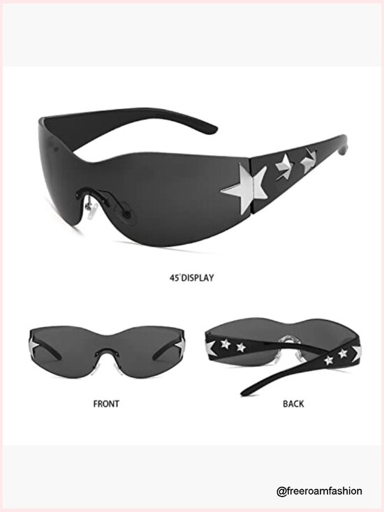 Y2K Rimless Star Wrap Around Sunglasses Shield Shades
